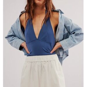 NWT Free People Have It All‎ Halter Top Open Back V Neck Dusted Blue